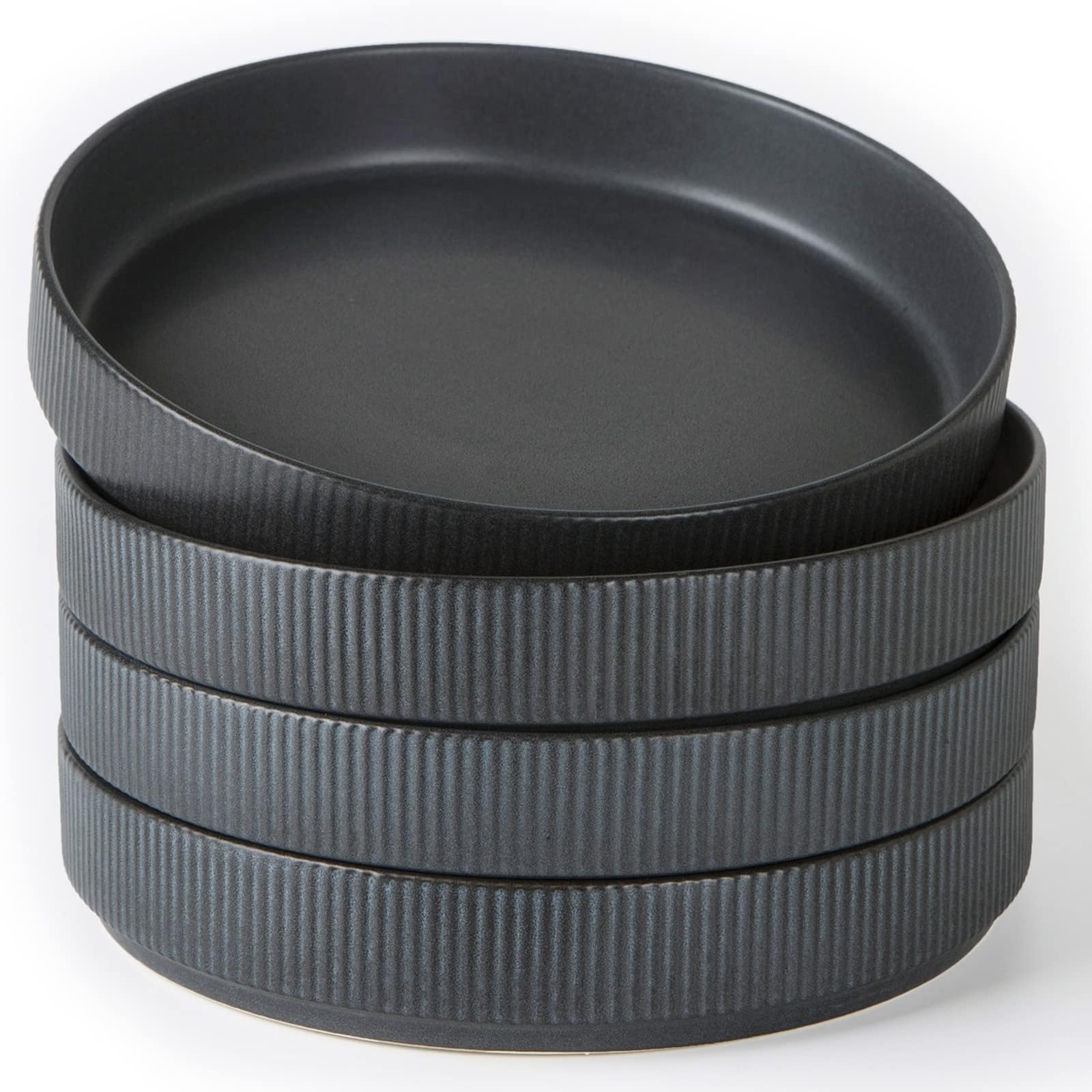 Star 8.25" Pasta Bowls, Large Dinner Bowls Set of 4, Salad Bowl Plates, Shallow Bowls for Eating, Matte Dark Charcoal (Full Glaze)