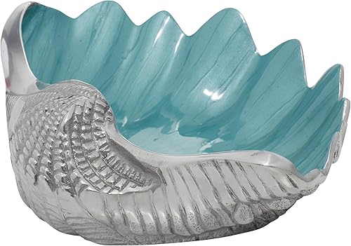 Miniatura 3 de Deco 79 - Cuenco de metal para servir con carcasa marina con interior esmaltado, 12 x 9 x 3 pulgadas, color plateado