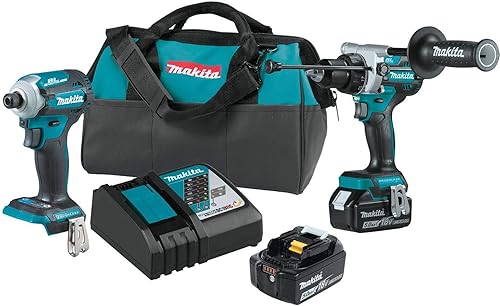 Makita XT288T-R 18V LXT Brushless Lithium-Ion 1/2 in. Cordless Hammer Drill Driver and 4-Speed Impact Driver Combo Kit with 2 Batteries (5 Ah) (Renewed)