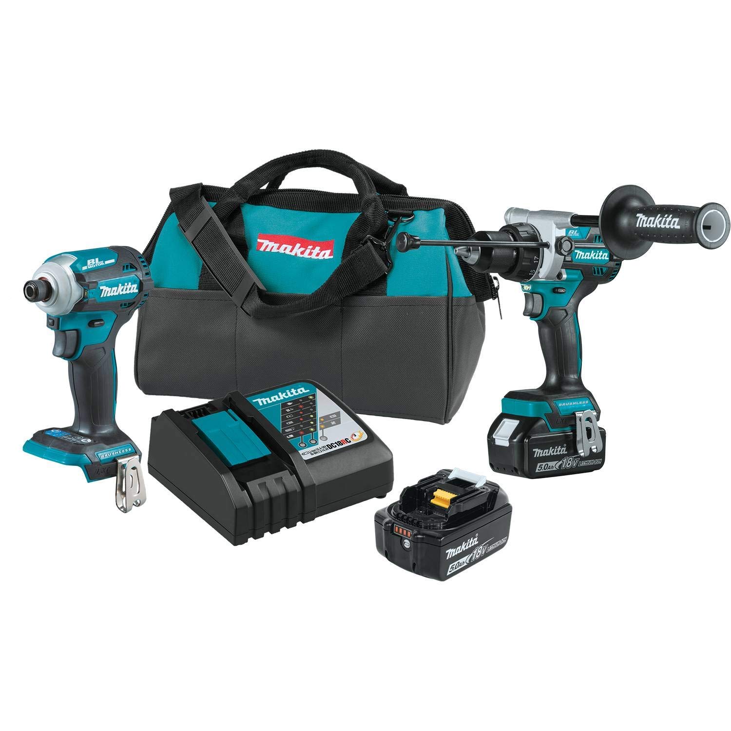 Makita XT288T-R 18V LXT Brushless Lithium-Ion 1/2 in. Cordless Hammer Drill Driver and 4-Speed Impact Driver Combo Kit with 2 Batteries (5 Ah) (Renewed)