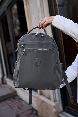 Unisex Suya Dayanıklı Krinkıl Kumaş Çok Gözlü Koyu Gri Laptop Okul Ve Sırt Çantası