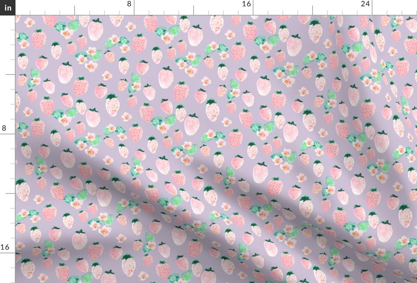 Spoonflower Fabric - Bloom Strawberry Blossom Strawberries Fruit Spring Printed on Minky Fabric by The Yard - Sewing Baby Blankets Quilt Backing Plush