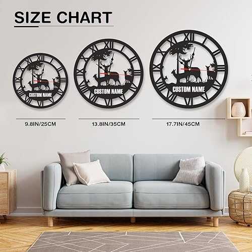 Miniatura 6 de Reloj de pared de metal de ciervo personalizado, reloj de pared rústico negro con nombre, sin tictac, funciona con pilas, decoración de cabaña,