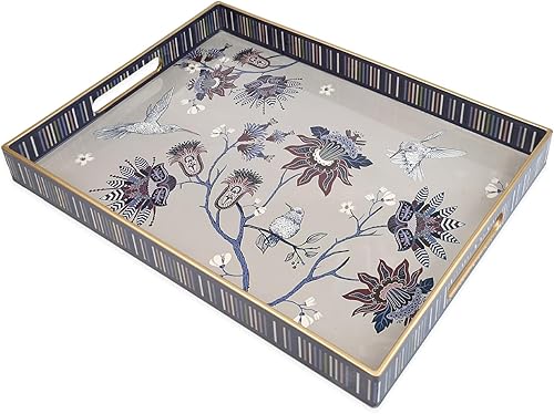 Miniatura 16 de Bandeja oval de plástico con asas, elegante bandeja decorativa para mesa de café, otomana, sala de estar, cocina, uso al aire libre. 10"*16"*1.4" A