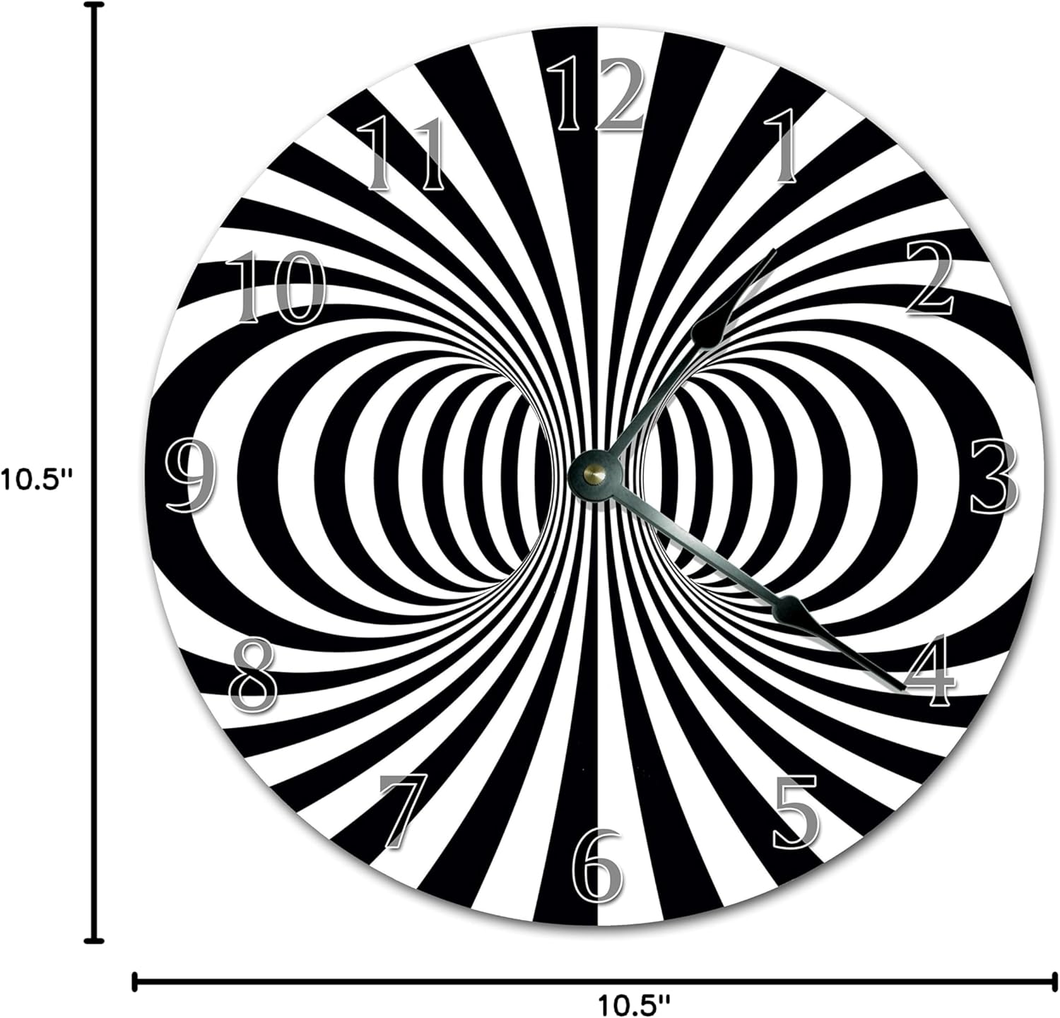 Hypnotic Black and White Spiral Wall Clock, 10.5-Inch Open-Face Decorative Wall Clock