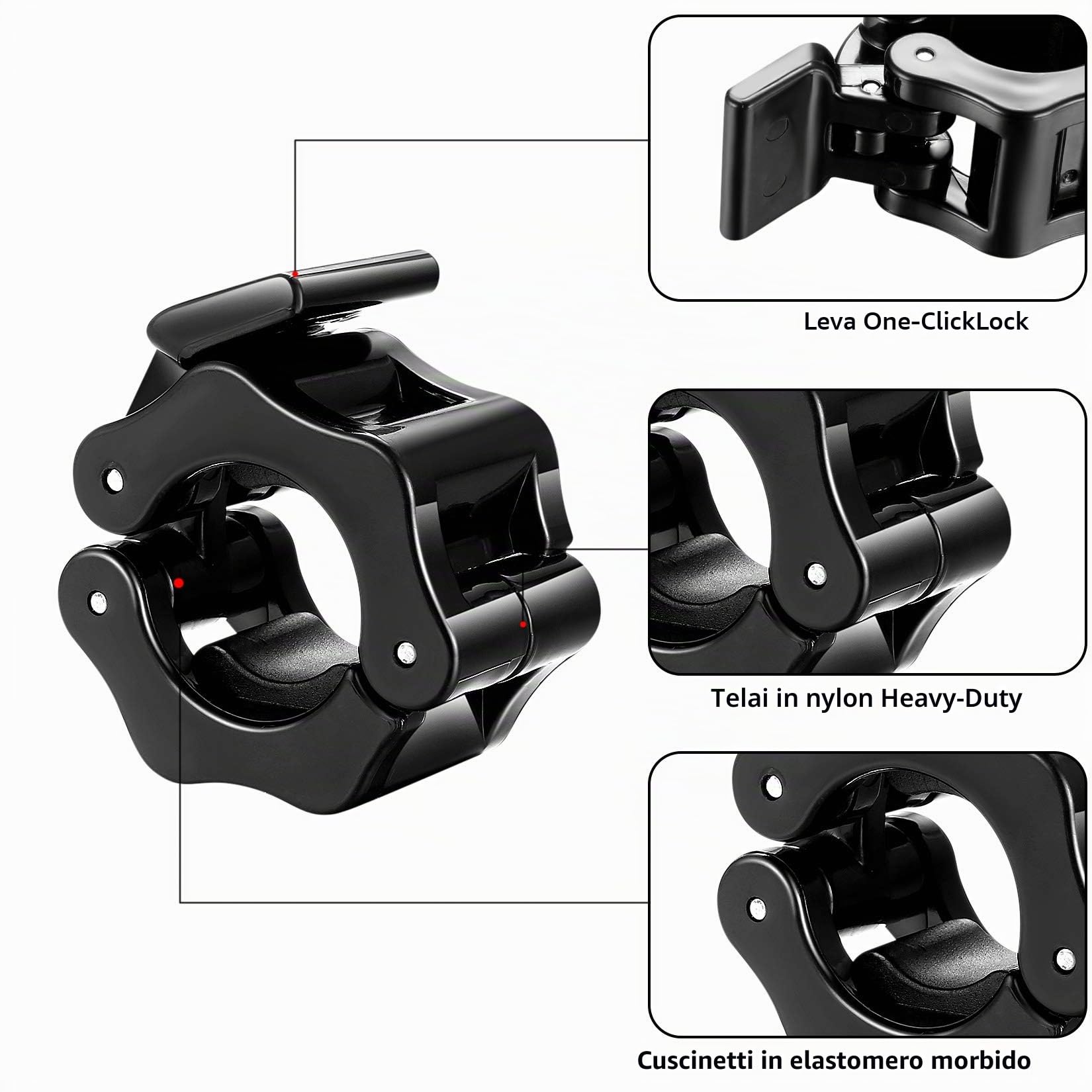 Collare a Morsetto per Bilanciere, Blocca Bilanciere 30mm, Sollevamento Pesi Bilanciere Clips Morsetto Collare, Gancio Bloccaggio Morsetti per Manubri Bilancieri