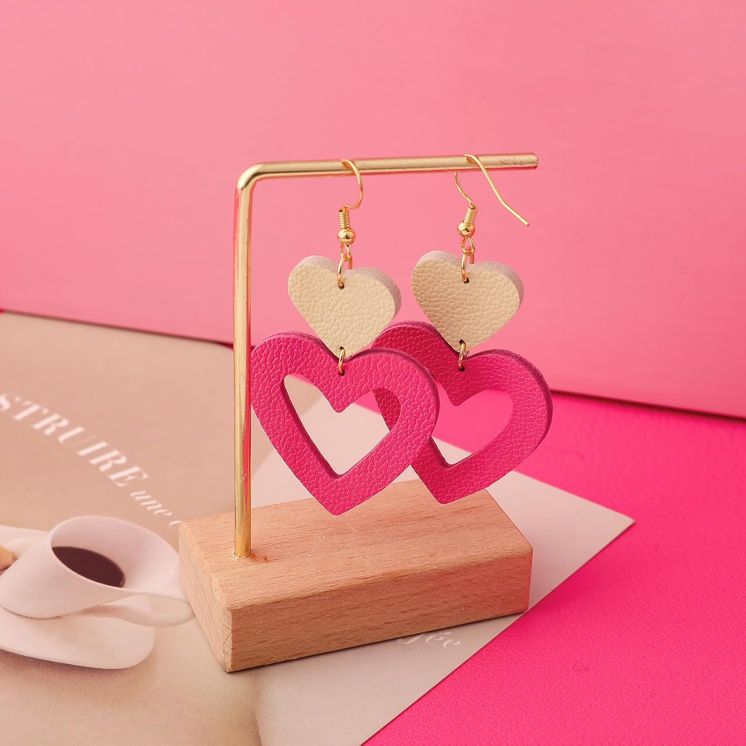 Queen of Heart Earrings for Women Pink Red Love Cute Valentines Earring Gift Lover Wife Lightweight Leather Dangle Hook Jewelry Handmade Star Tree Christmas Boho Holiday Birthday Party Prom - Image 7