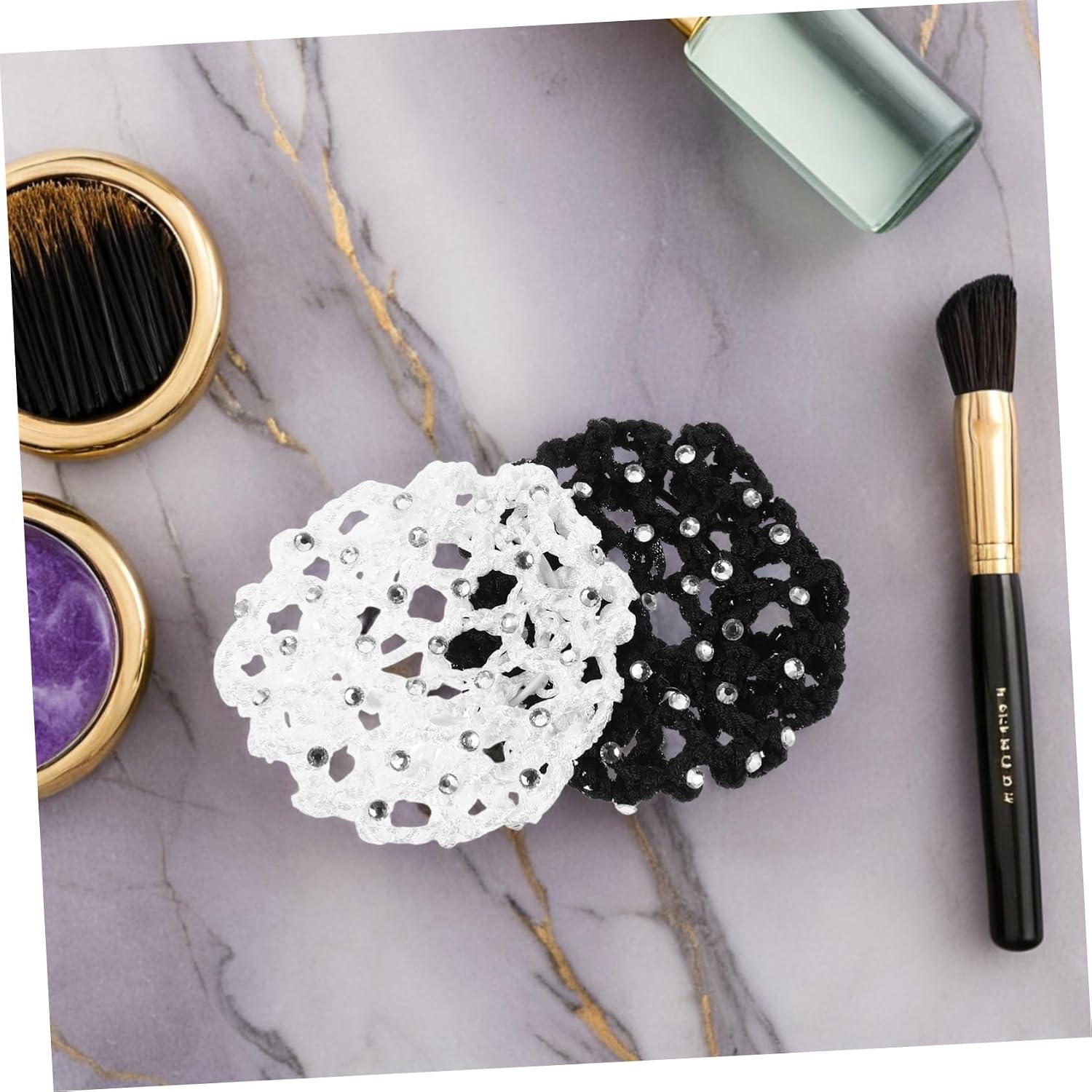 Didiseaon 8pcs Rhinestone Hair Nets for Ballet Dancers Elastic Edge Bun Cover Secure Comfortable Mesh Hair Accessories for Women for Dance Skating Performance