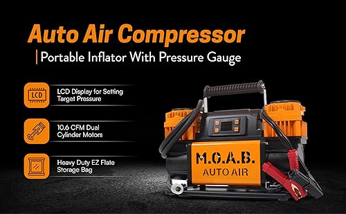 Miniatura 2 de EZ FLATE Compresor de aire automático M.O.A.B. con pantalla LCD, presión objetivo, compresor de aire dual, compresor de aire todoterreno 10.6 CFM