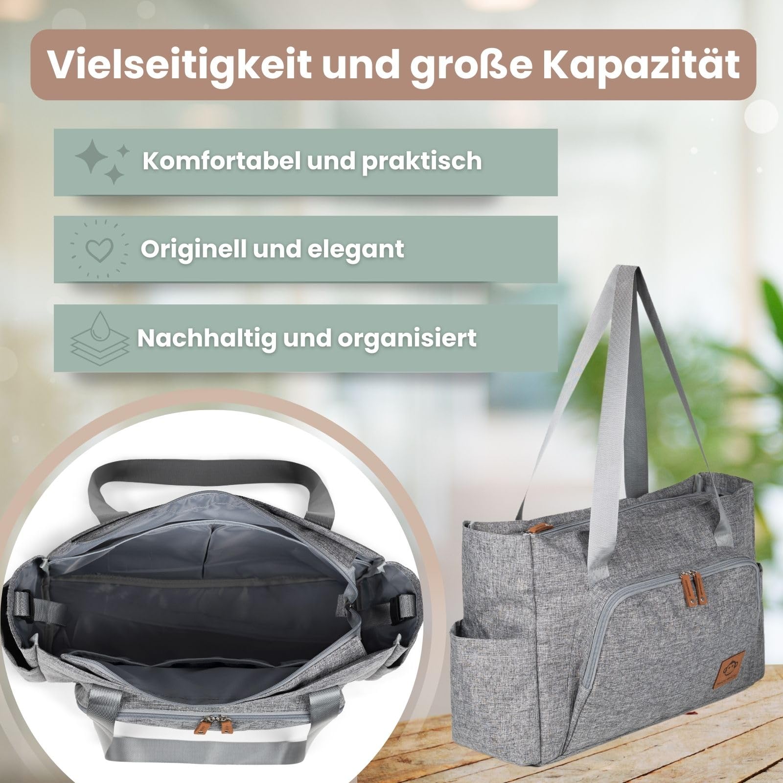 Wickeltasche Kinderwagen mit Wickelunterlage Unterwegs, Mommy Bag, Kliniktasche Geburt, Kinderwagen Tasche, Große Kapazität, Wasserdichtes Gewebe, 50x14x30cm
