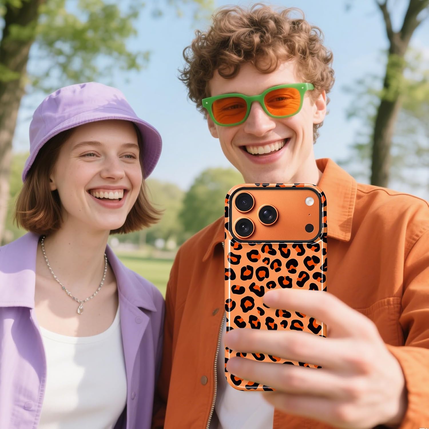 Magnetic for iPhone 17 Pro Max Case [Compatible with Magsafe] Cute Cheetah Leopard Print Pattern Design, Full Body 2 in 1 Shockproof Scratch Resistant Protective Cover for Women Men, Orange