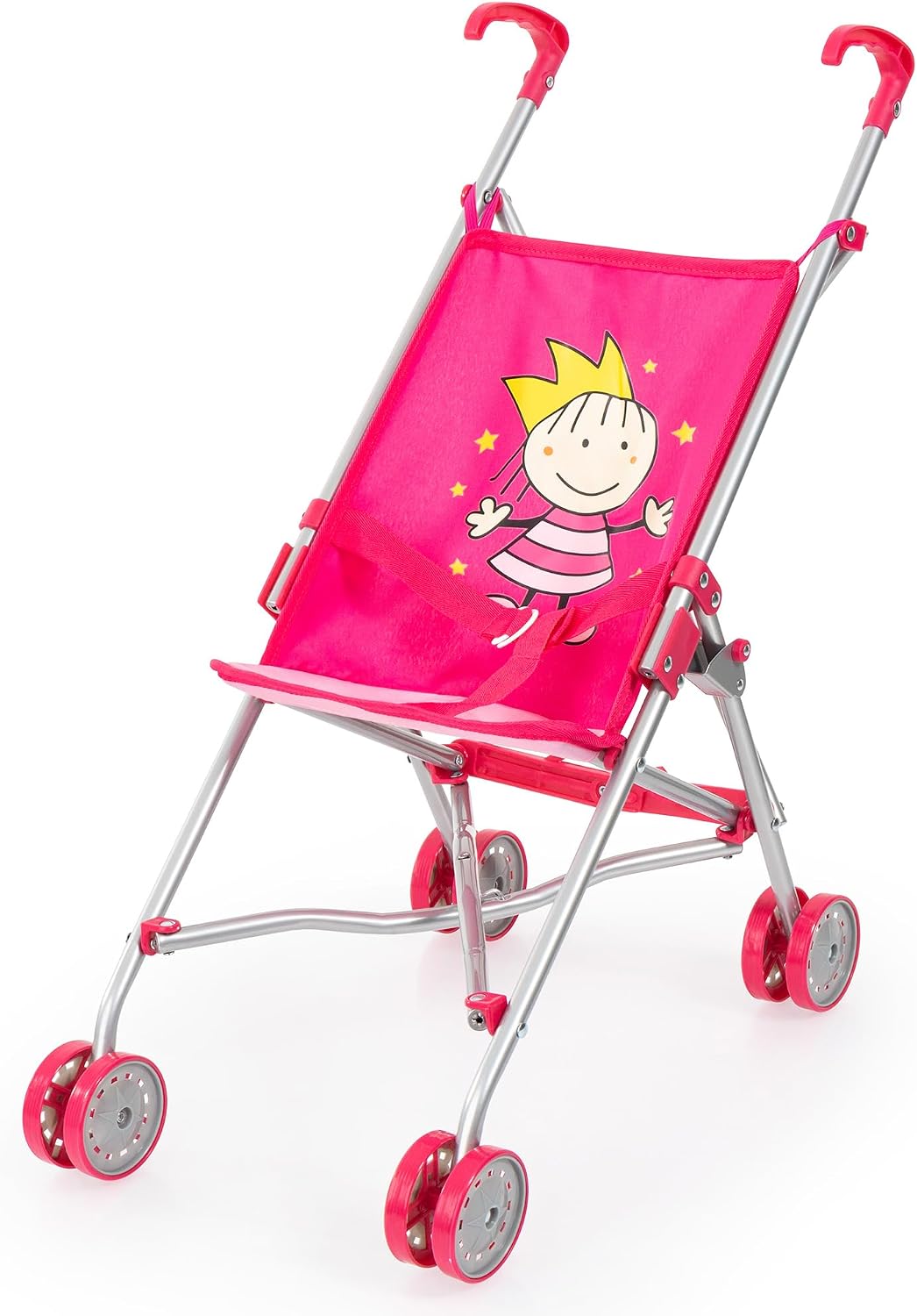 Bayer Design: Doll Buggy - Hot Pink & Princess - Play Umbrella Stroller, Accessory for Dolls Up to 18", Quick-Fold, Dual Wheels, Seat Belt, Kids 3+
