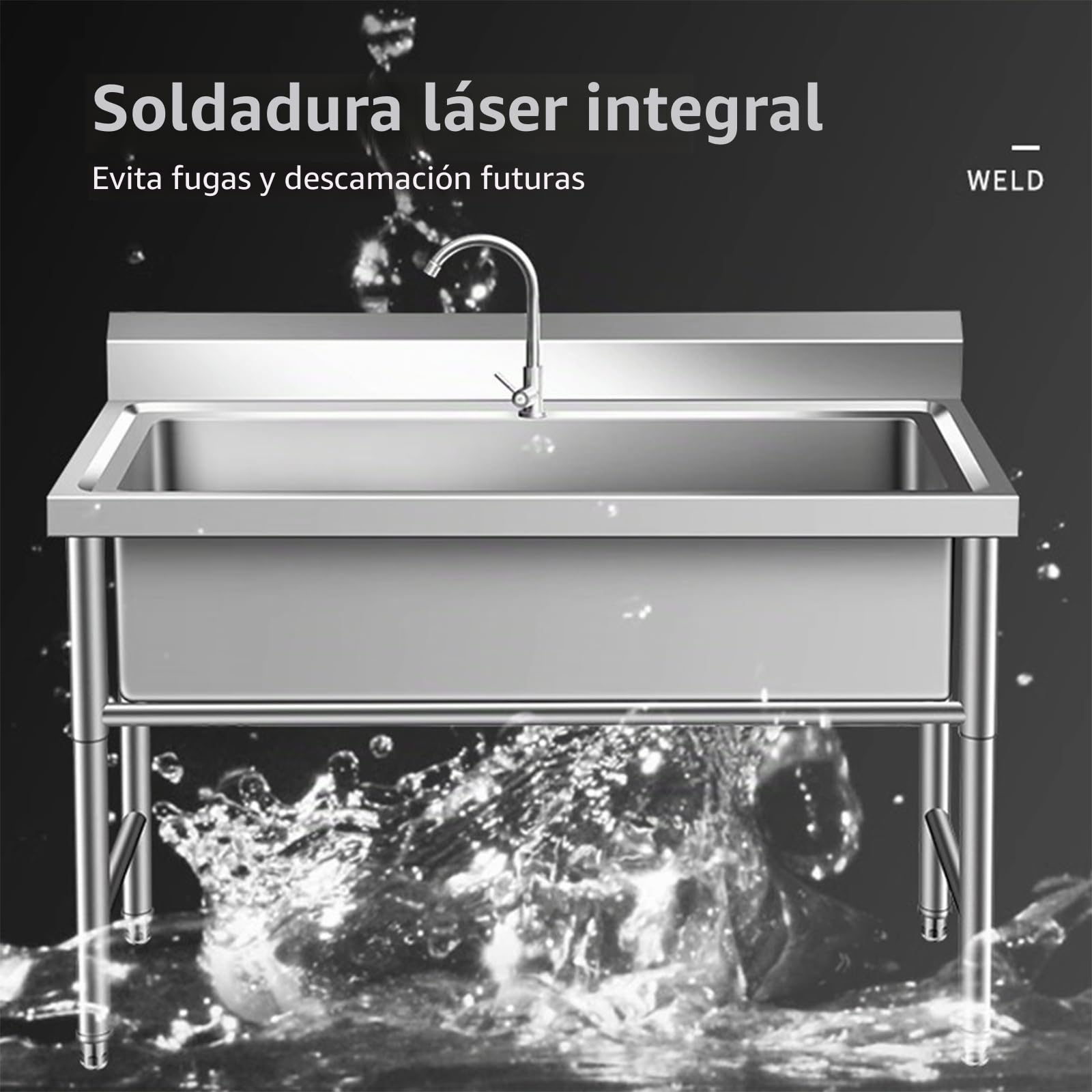 inless Steel Freending zlew przemysłowy – 1 kartonowy zlew typu worhop (80 cm x 60 cm x 80 cm) do intensywnego użytku, łatwy do czyszczenia, niezależny design, idealny do Worhopów i gazu