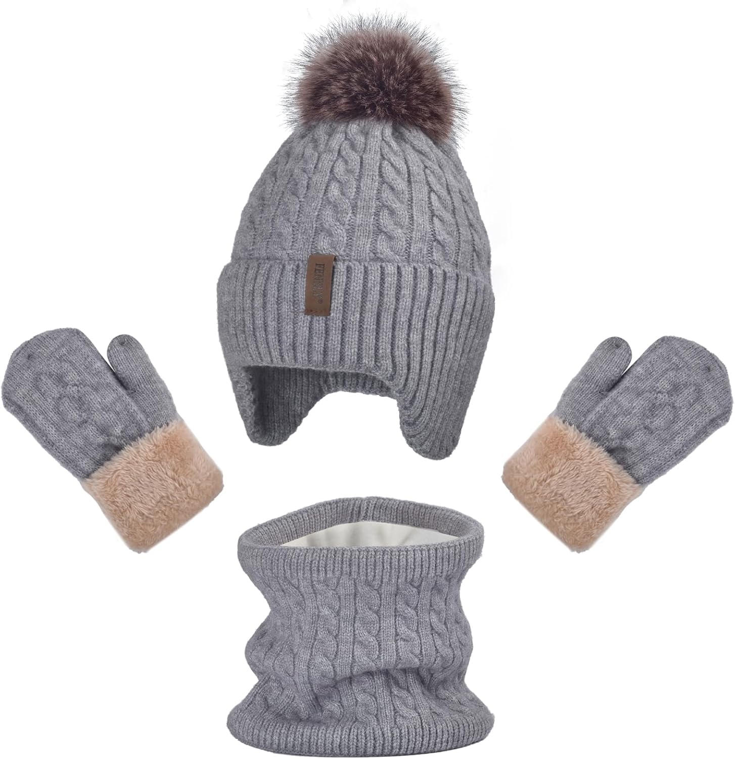 Kids Winter Hat Gloves Scarf Set for 2-14 Years Old Warm Fleece Lining Kids Winter Hat Gloves Scarf Set for 2-14 Years Old Warm Fleece Lining