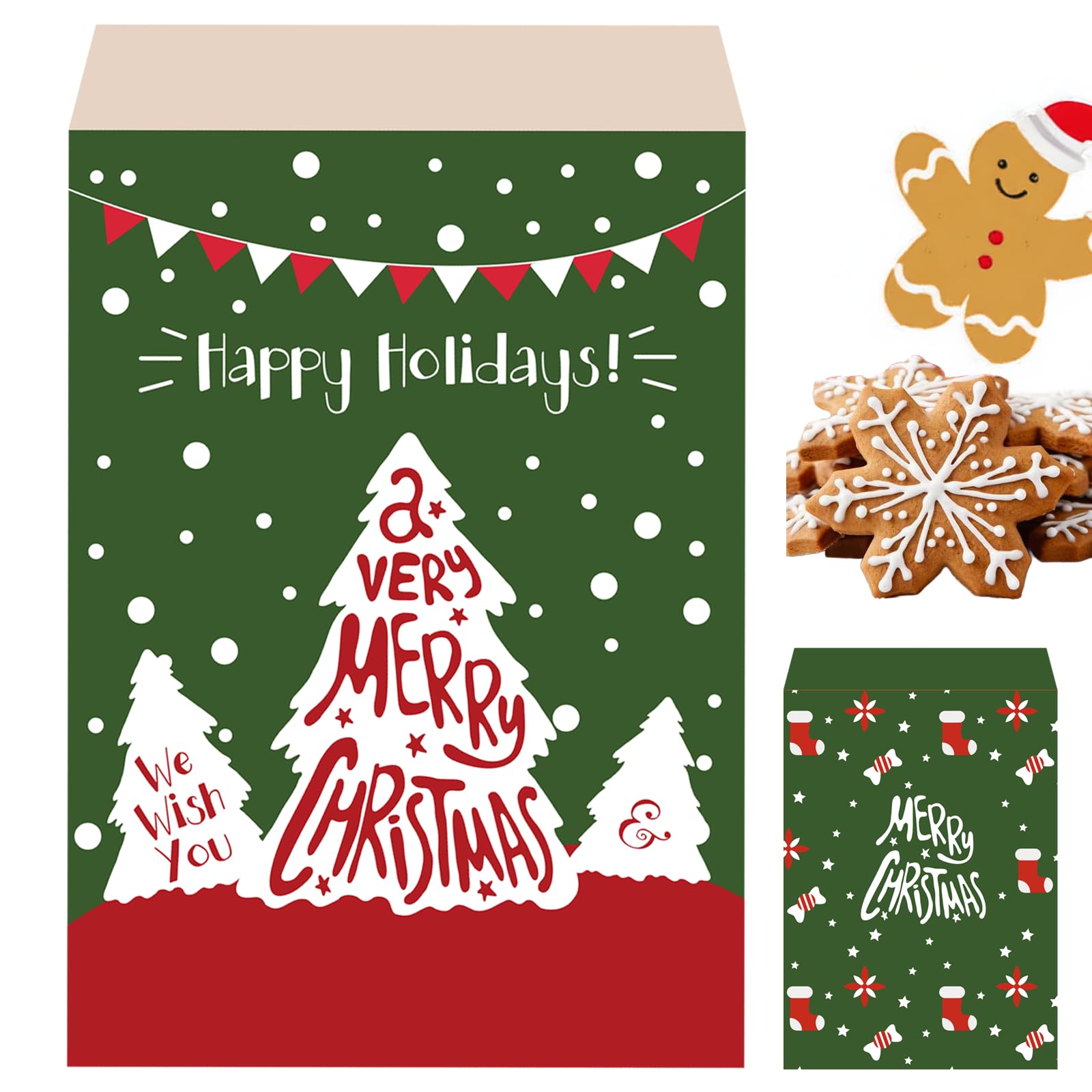 100pk Christmas Tree Candy Sweet Bags,Small Paper Candy Bag,5''x7'' Xmas Green Sweetie