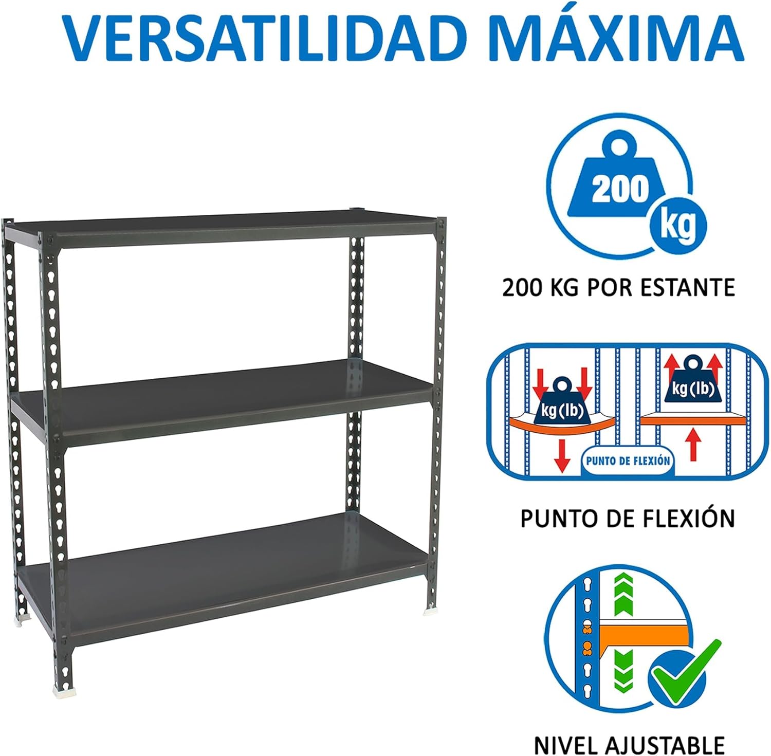 Simon Rack Garage Shelving Units 900x1100x400 mm, 3 Tier Steel Rack, 200 kg per Shelf, Anthracite - Simonclick