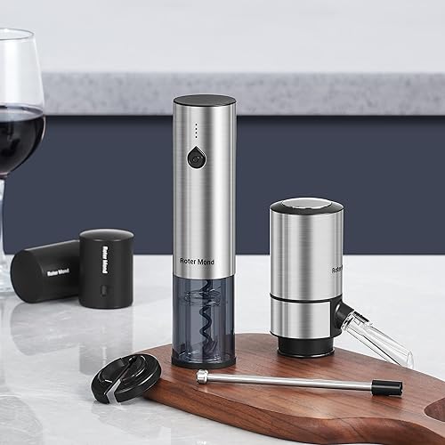 Miniatura 9 de Juego de abridor de botellas de vino eléctrico, juego automático de abridor de botellas de vino con decantador de vino eléctrico, aireador, cortador