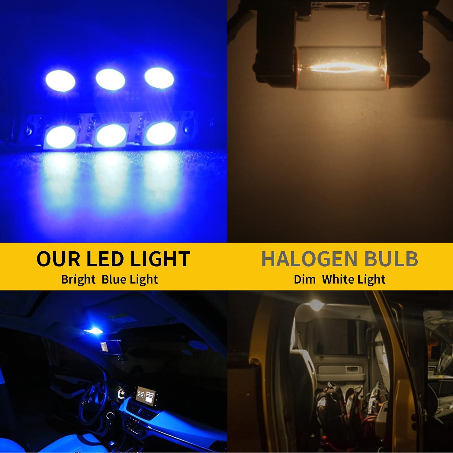 Everbright 6-Pack Blue 44MM 578 Led Bulb, 569 211-2 212-2 Led Bulb Festoon Led Dome Light Map Trunk License Plate Light Interior Led Lights, DC-12V