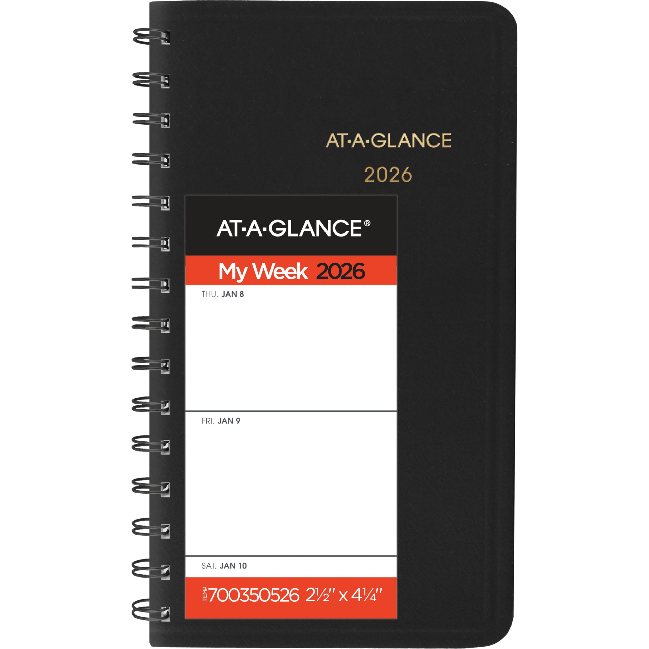 AT-A-GLANCE Agenda settimanale 2026, 6,3 x 11,4 cm, formato tascabile, nero (700350526)