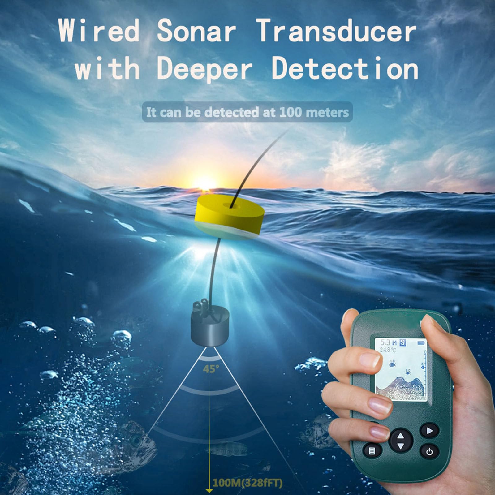 Detector de peces Sonar inalámbrico Detector de peces 100M 45 ° 2 pulgadas herramienta de detección de peces ultrasónica Visual de alta definición
