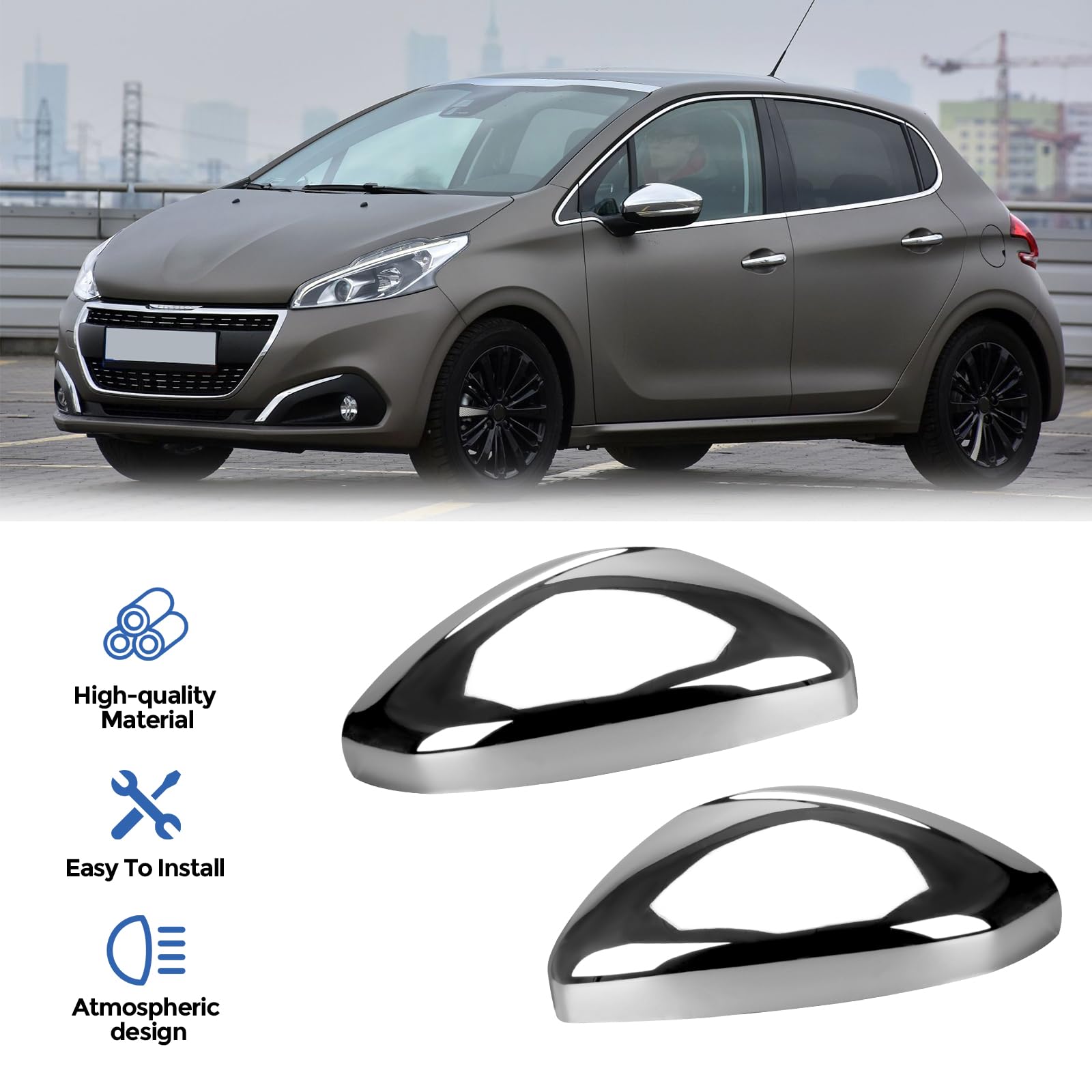 1 paire de coques de rétroviseurs de voiture pour Peugeot 2012-2019 208 2008