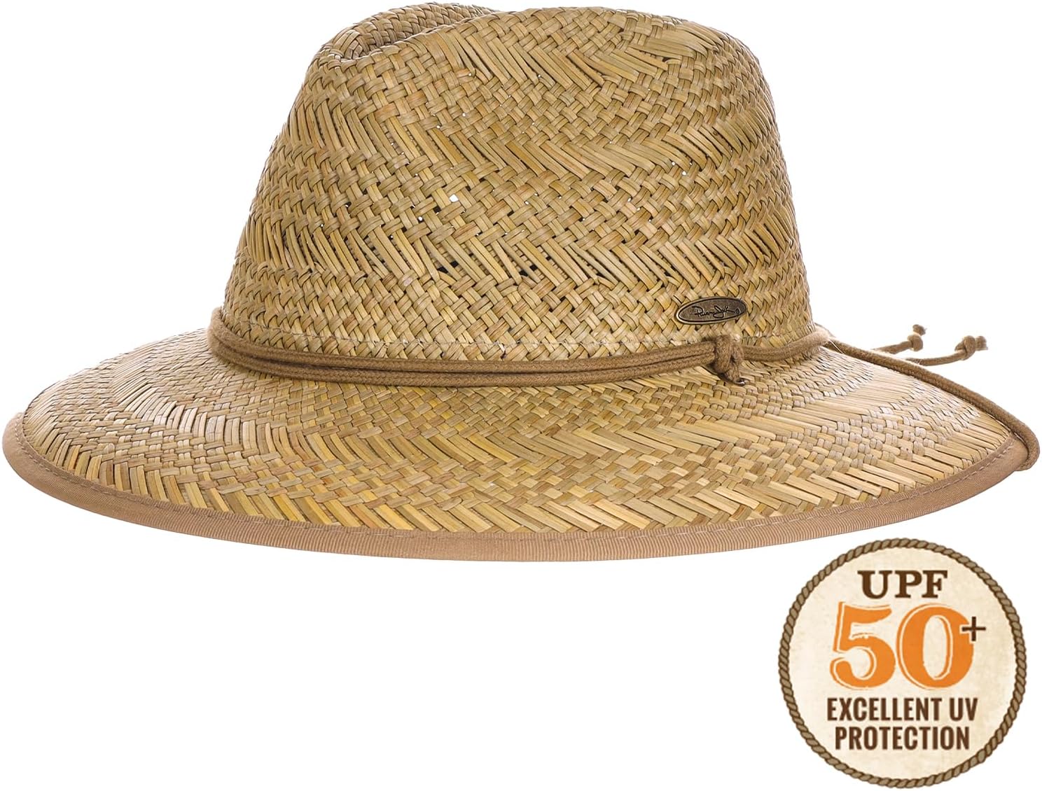 Panama Jack Deluxe Straw Lifeguard Hat - Floral Covered Underbrim, UPF 50+ Sun Protection