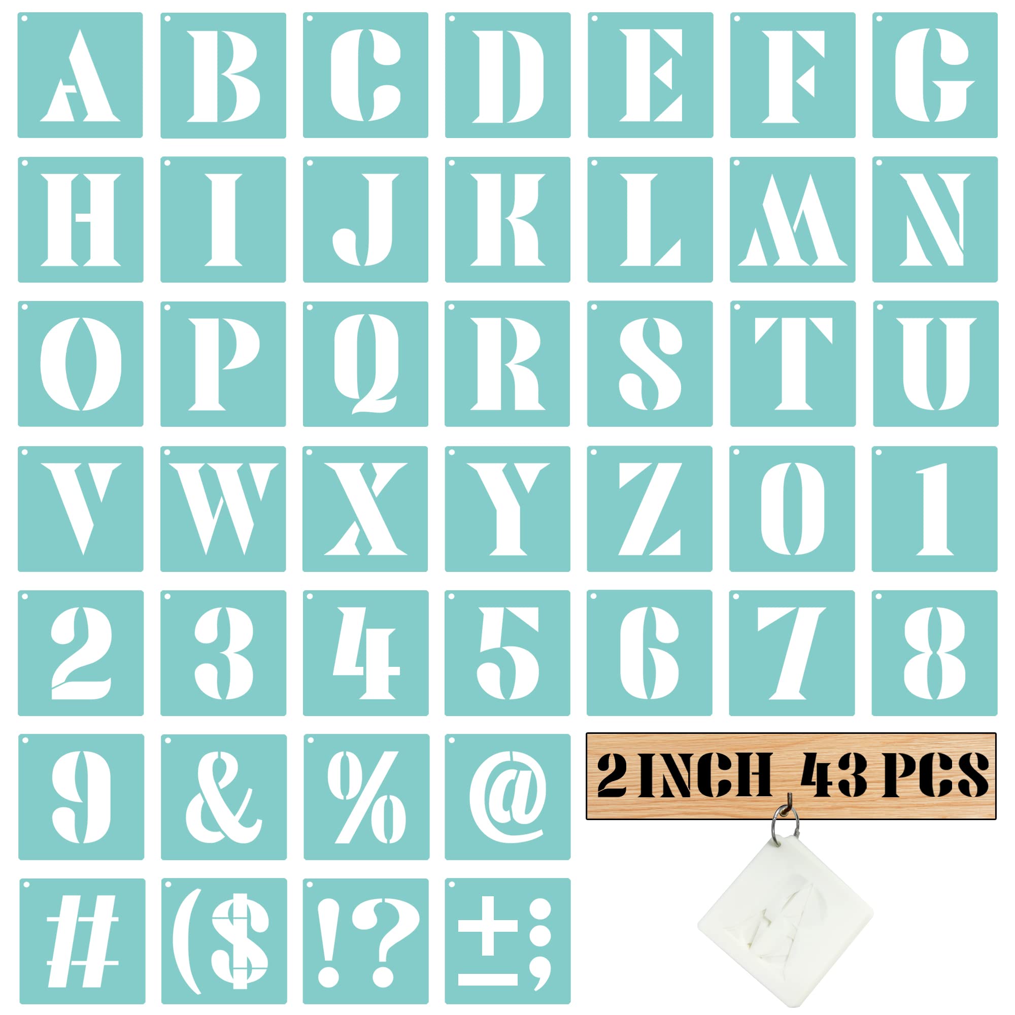 Small Letter Stencils 2 Inch, 43 Pcs Letter and Number Stencil, Alphabet Stencils Reusable Plastic Drawing Templates Kits with Symbol for Painting on Wood, Wall, Canvas, Chalkboard, Signage
