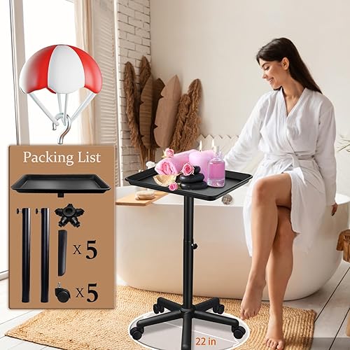 Miniatura 39 de Bandeja de salón con ruedas,Carrito de belleza con ruedas ajustable en altura,Equipo profesional de salón para peluquería/Spa/uso doméstico Negro