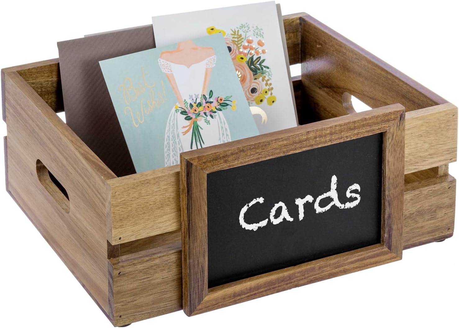 MyGift Premium Acacia Wood Tabletop Decorative Storage Crate, Guest Gift Card Box with Chalkboard Label for Wedding Birthday Graduation Party