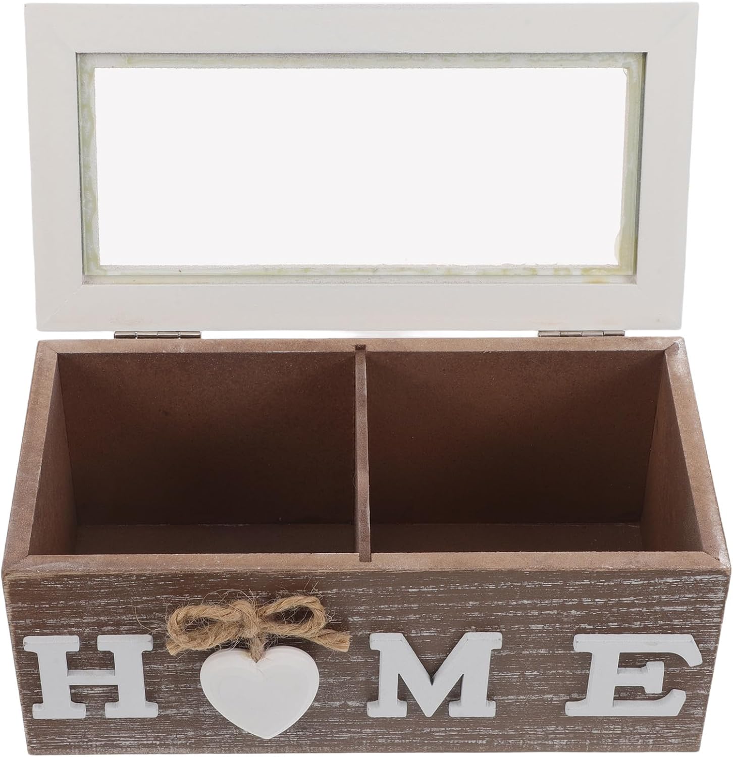 Xmas Rustic Wood Tea Box Organizer with Divided Compartments