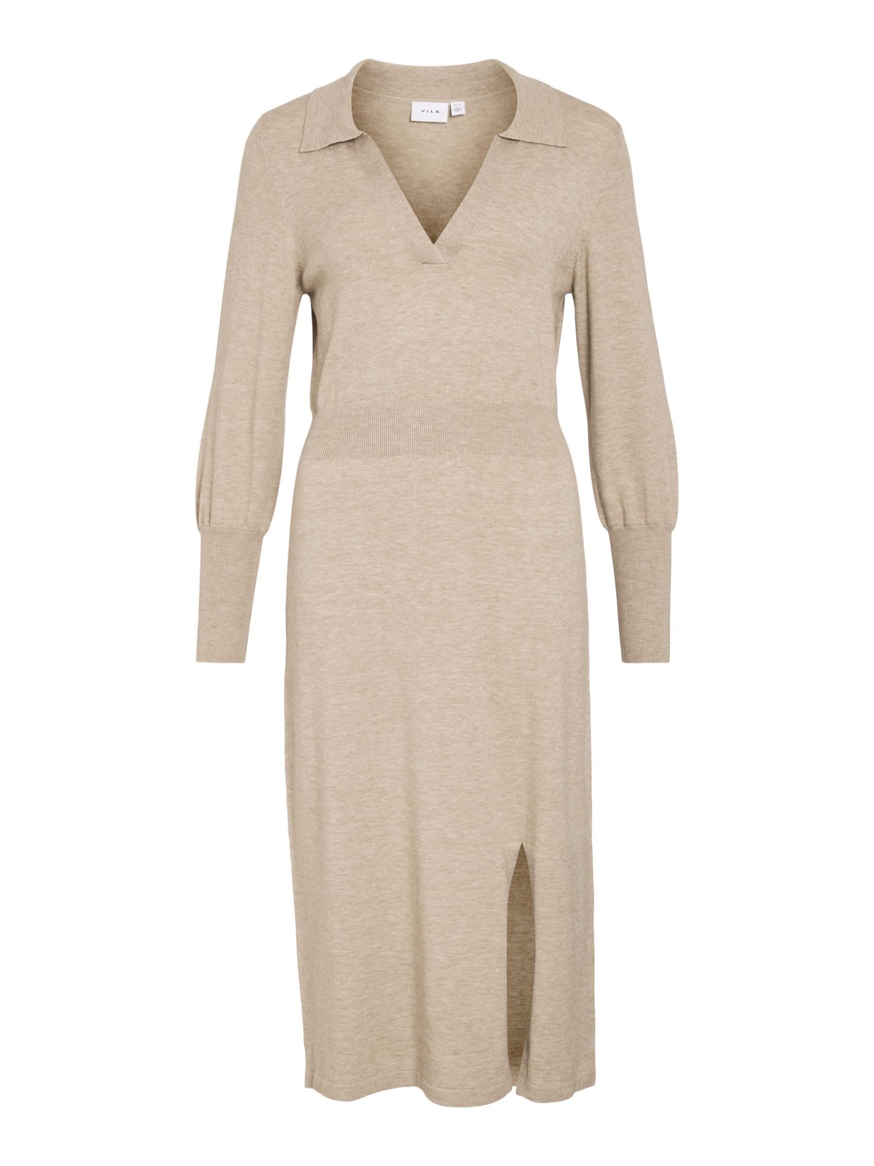 Vila VICOMFY L/S Collar Rib Knit Dress - Noos, Natural Melange, L