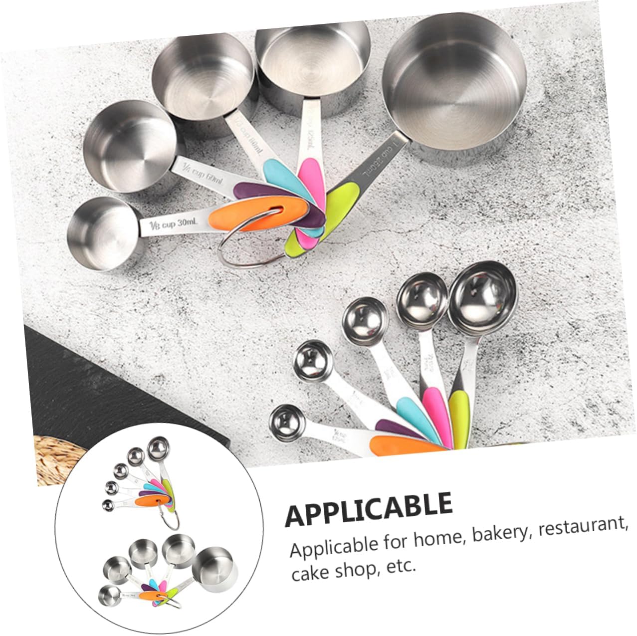 10 Pcs Measuring Spoons and Cups Stackable and Nesting Kitchen Utensils with Scales Detachable Ring for Baking and Cooking Practical Liquid and Dry Ingredient Tools