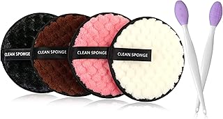 مجموعة وسادات ازالة المكياج قابلة لاعادة الاستخدام من 4 قطع تتضمن فرشاة شفاه السيليكون وجه صديقة للبيئة مناسبة لجميع انواع البشرة - مكياج العيون 450