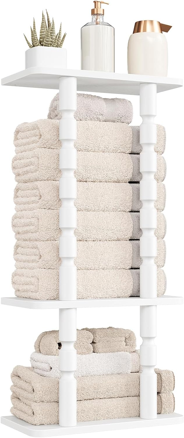 HOOBRO 3-Tier Wall Mount Towel Rack for Bathroom, 2 Solid Wood Turned Legs
