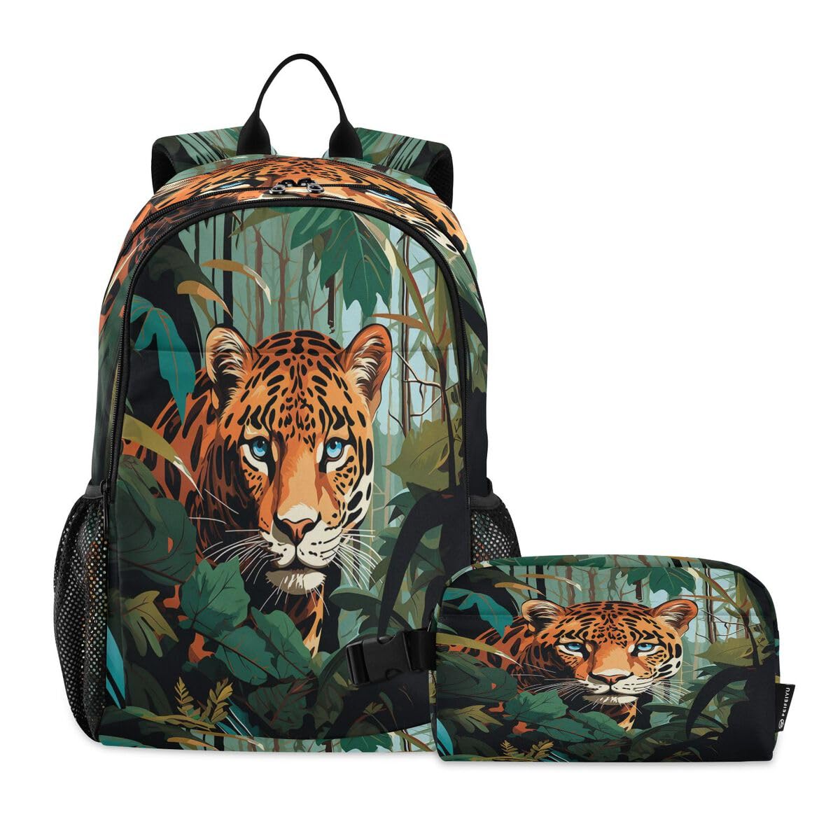 Sac à dos motif feuille de palmier tigre Mnsruu avec trousse pour l'école
