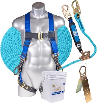 Palmer Safety Fall Protection Roofing Bucket Kit I Full-Body Harness, 50 Vertical Rope & Anchor Set I Safety Harness Kit