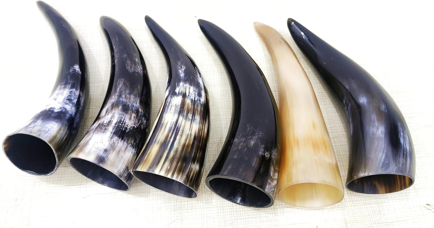 Vikings Polish Buffalo Horns Natural Drinking Horn For Vikings Original Genuine Medieval Horn Norseman Drinking Vessel for Ale Mead for Home Decor Norse Gift 6-8 Inch (Pack of 6)