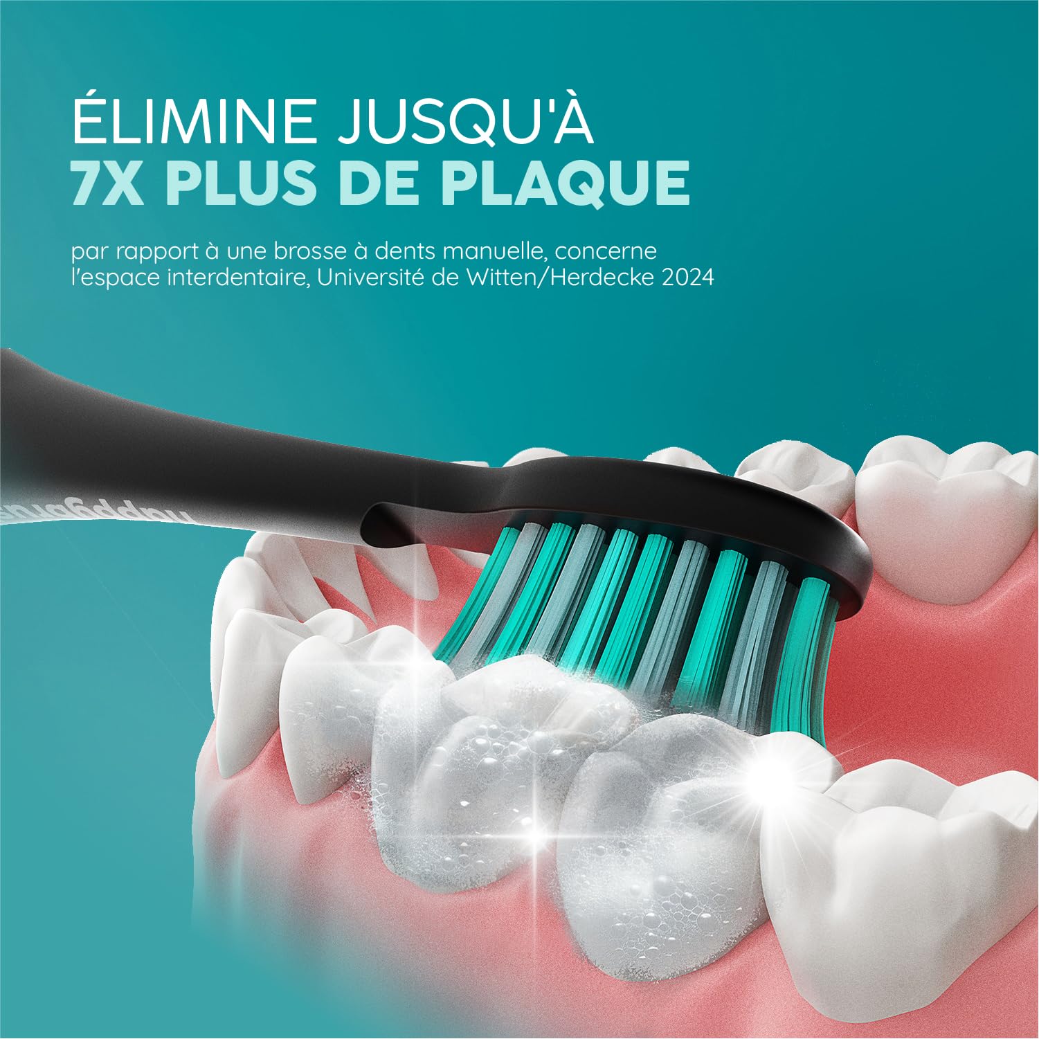 happybrush Brosse à dents sonique électrique Eco VIBE 3 - Brosse à dents durable avec 6 semaines de batterie rechargeable avec 3 brosses à dents et dentifrice - Noir/Menthe
