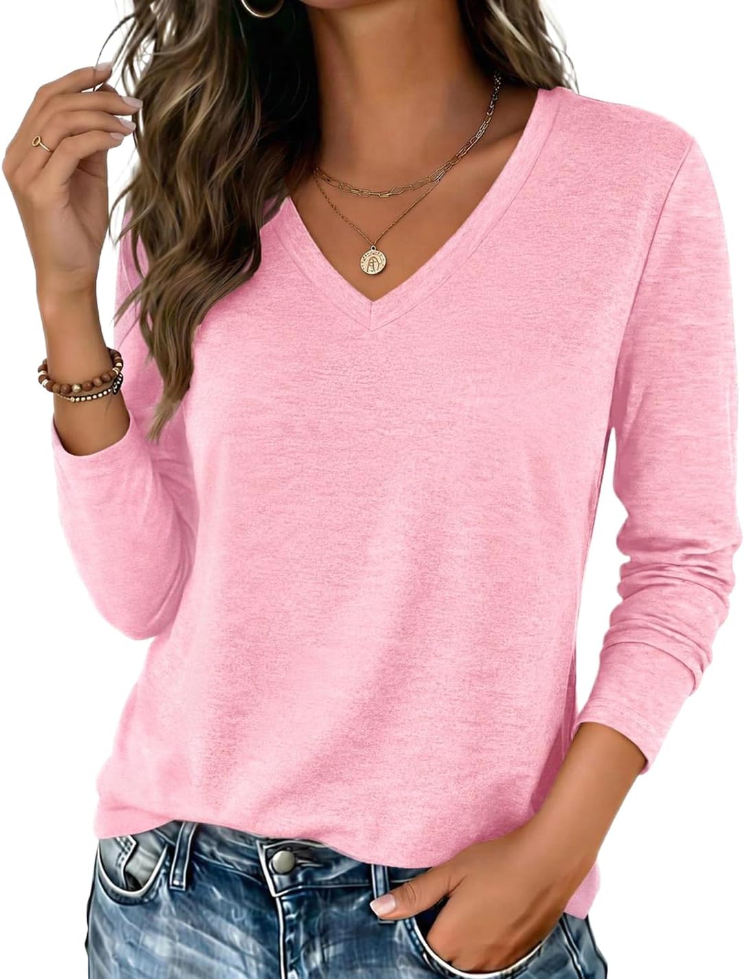 Zeagoo Womens Long Sleeve Shirts V Neck Basic Tee Tops...