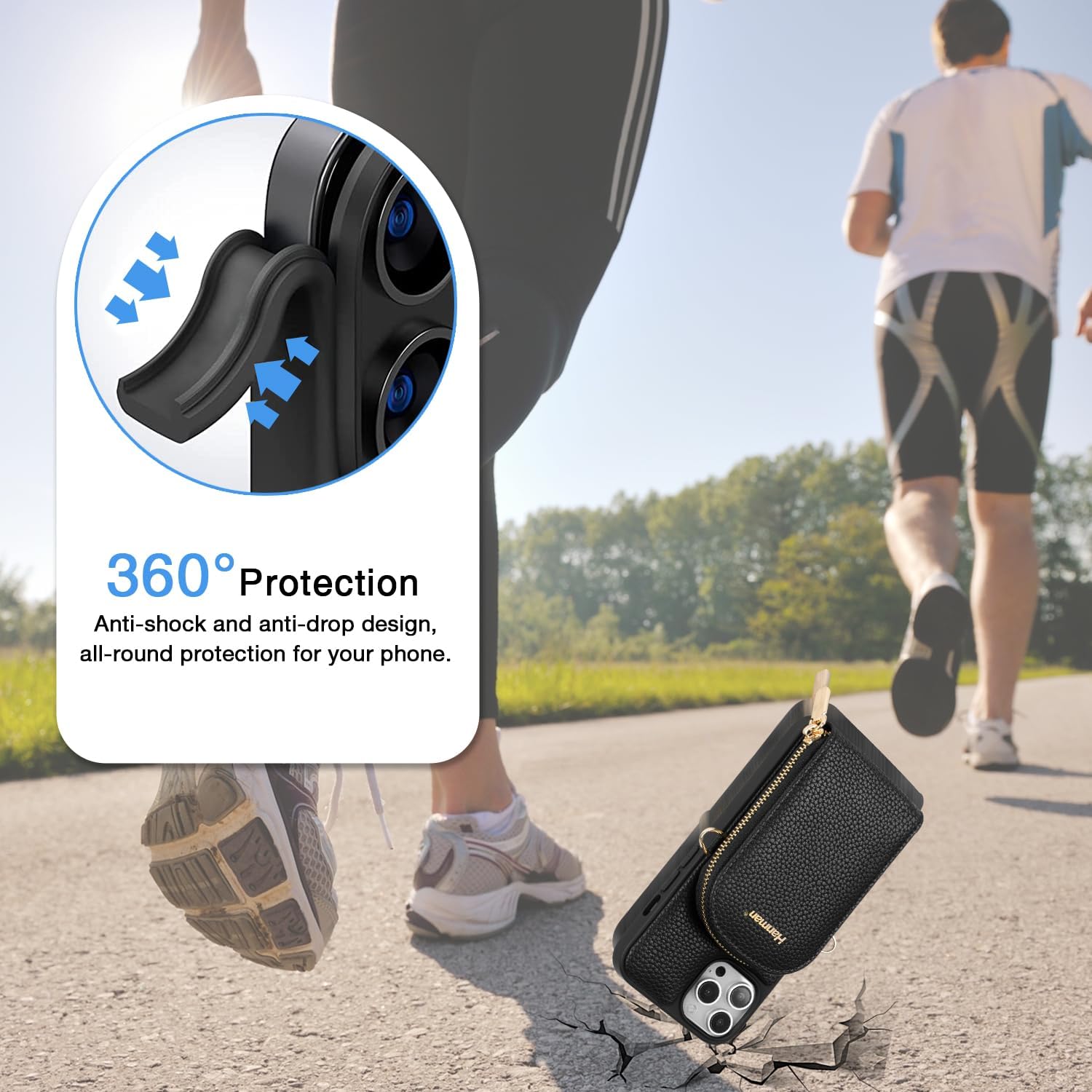 Hanman Crossbody Wallet Case for iPhone 13 Pro Max, RFID Blocking PU Leather Zipper Handbag Purse Cover, Suitable for iPhone 13 Pro Max, Black