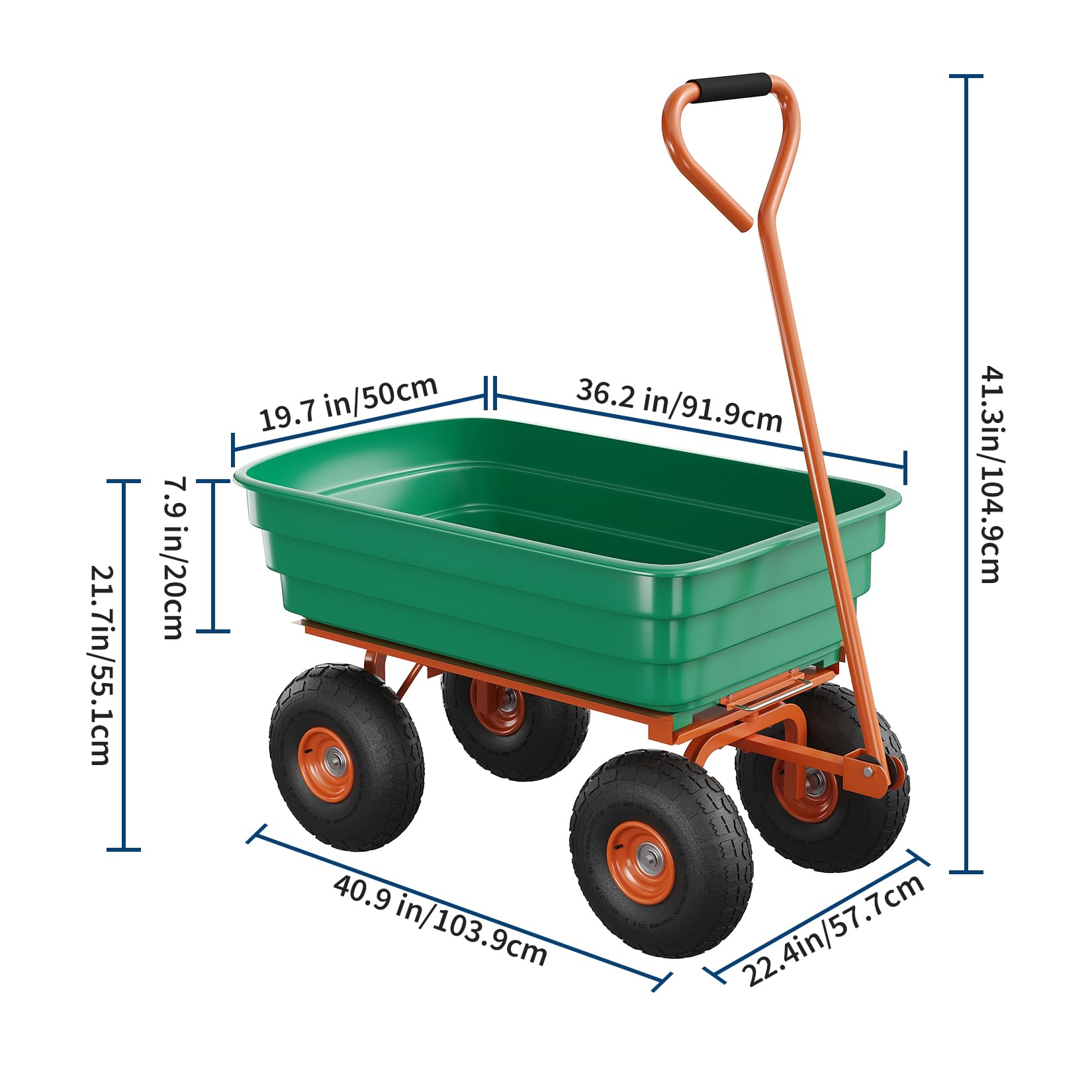 Garvee Gartenwagen, 104 x 58 x 105 cm, grün | Rostfestes Polyethylen, 272 KG Tragfähigkeit, Transportwagen für Garten, Hof und Lager