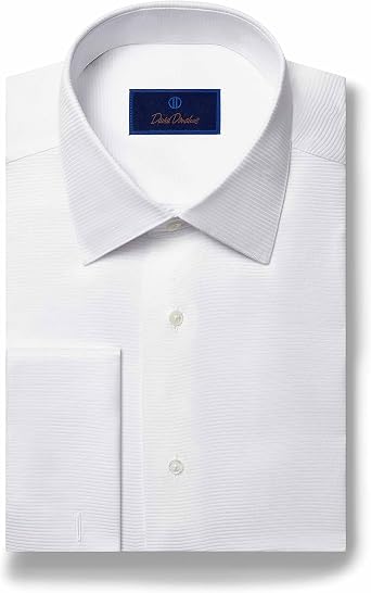 David Donahue Mens Regular Fit Horizontal Rib French Cuff Formal Shirt