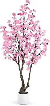 Artificial Cherry Blossom Tree, 7FT Tall Artificial Tree with White Pot, Pink Fake Sakura Flower Tree, Faux Silk Plants for Home, Living Room, Wedding, Garden, Balcony, Hotel Decoration