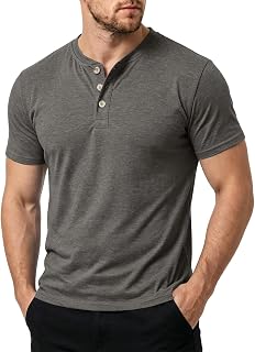 Henley Shirts for Men Casual Short Sleeve Summer Solid Polo Tee Ribbed T-Shirt Golfing Apparel Classic Fit Tops