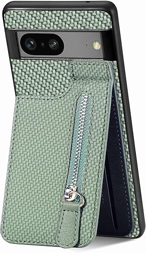 Funda para teléfono con función de cartera, funda de piel sintética para Google Pixel 7A 5G, con cremallera y soporte para tarjetas, funda magnética