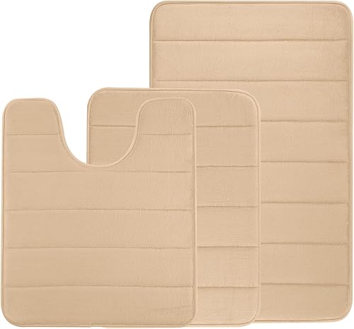 Juego de 3 tapetes de baño de espuma viscoelástica antideslizantes, juego de alfombras de baño suaves extra absorbentes, alfombras de área lavables