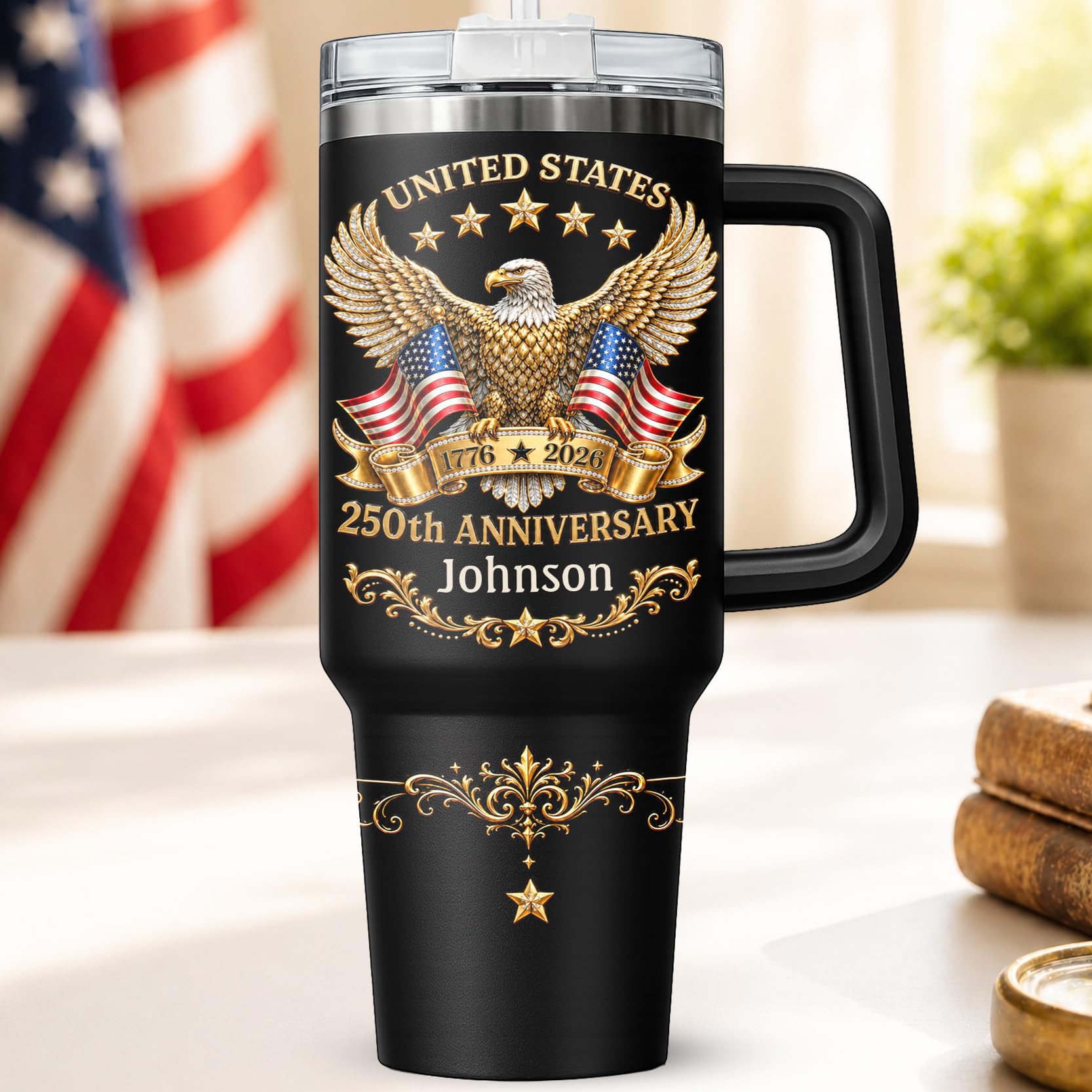 Personalized 250th Anniversary Of America Tumbler - Custom Patriotic USA Flag 1776-2026 Gifts - US Eagle Freedom Cup 40oz A1 - American Independence Celebration Gifts For Men Women