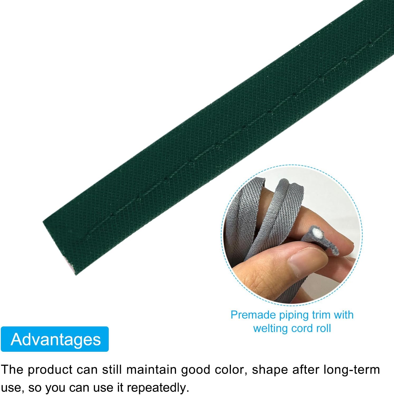 MECCANIXITY Piping Cord Trim 50 Yards 1/2 Inch Piping Tape for Sewing DIY Crafting Fabric Edge Trim Deep Green