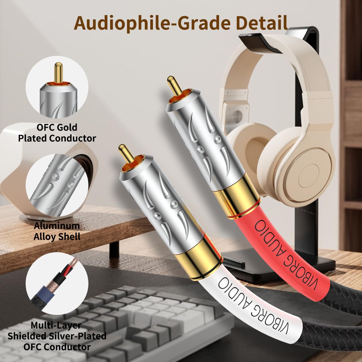 Viborg Coppia 09G-801 RCA Cavo di interconnessione 4 Core Multiplex Rame Multiplex 5N Cavo di segnale RCA OFC (3,3FT/1M)