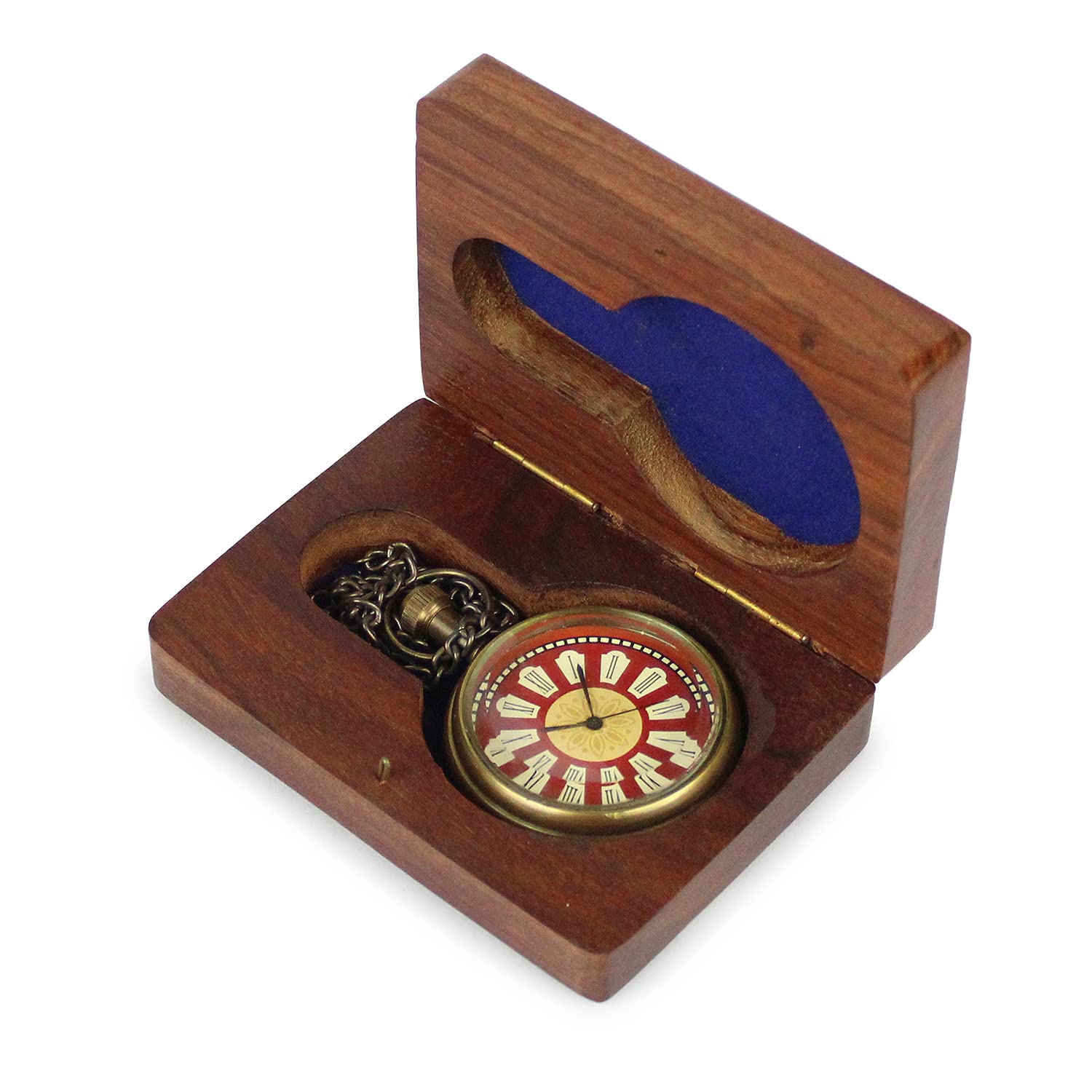 Artvarko Reloj de bolsillo de latón antiguo hecho a mano con caja de madera, reloj Gandhi para hombres, mujeres y niños, regalos de valantina para parejas amorosas., Oro envejecido, Standard, Antiguo